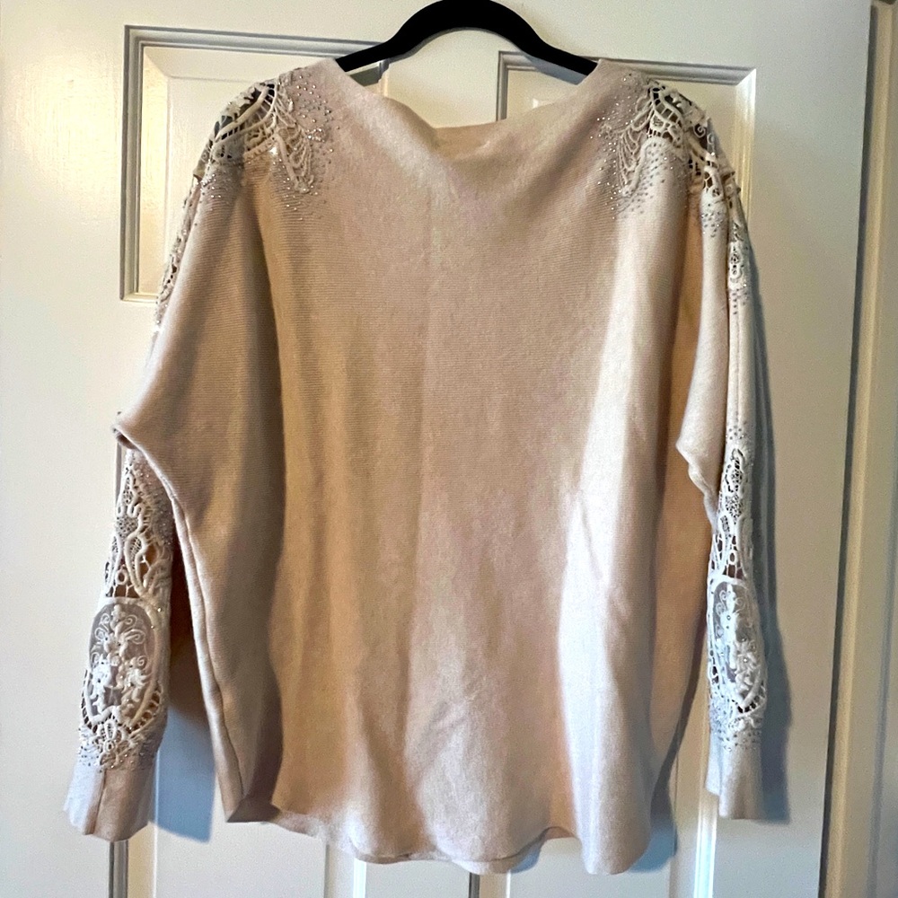 Beige sparkly sweater.